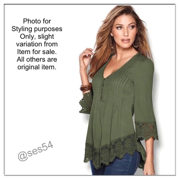 💞SOLD💞BKE Gimmicks lace  olive V-neck pullover - Picture 7 of 8